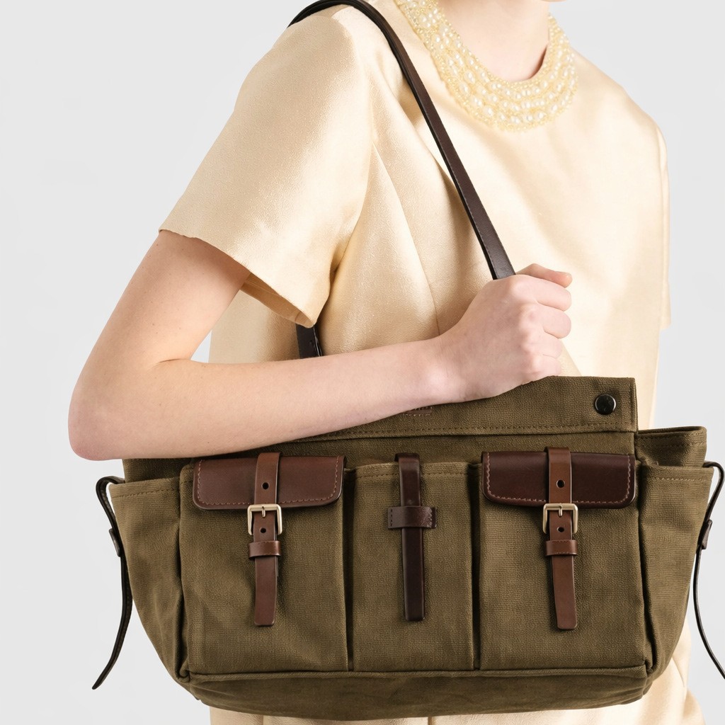 Women Bags Green - Kadınlar için Kanvas El Çantası, Omuz