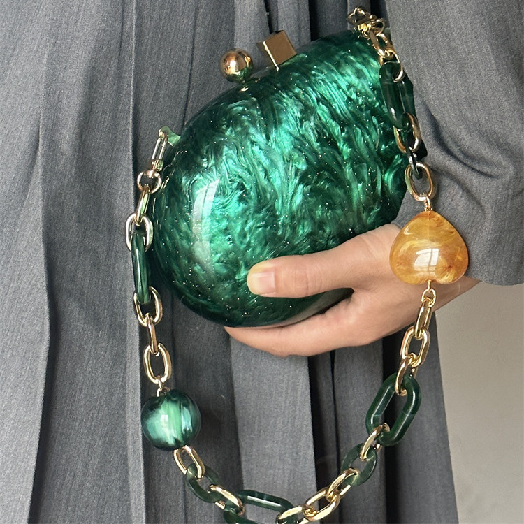 Women Bags Green - Ziyafet yeni akrilik sapsız el çantası