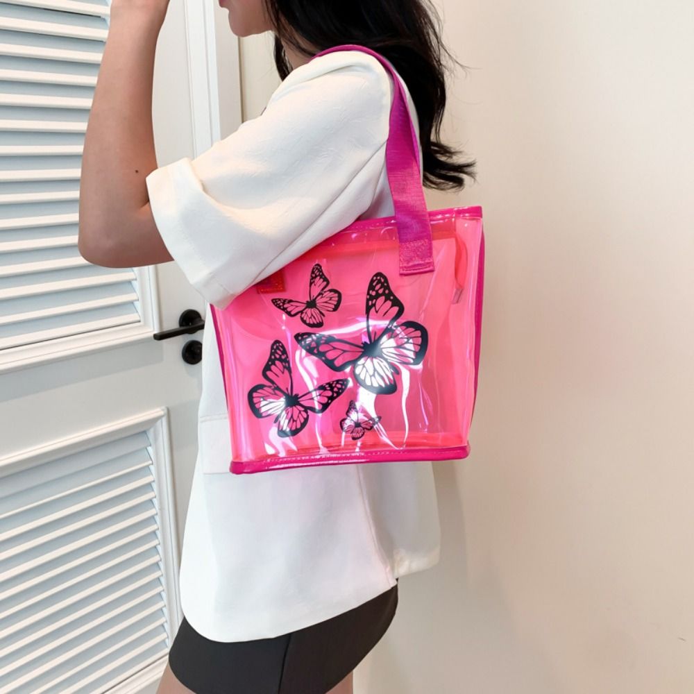 Jelly Bag Clear Pvc - Kelebek Baskı Şeffaf Tote Çanta Su