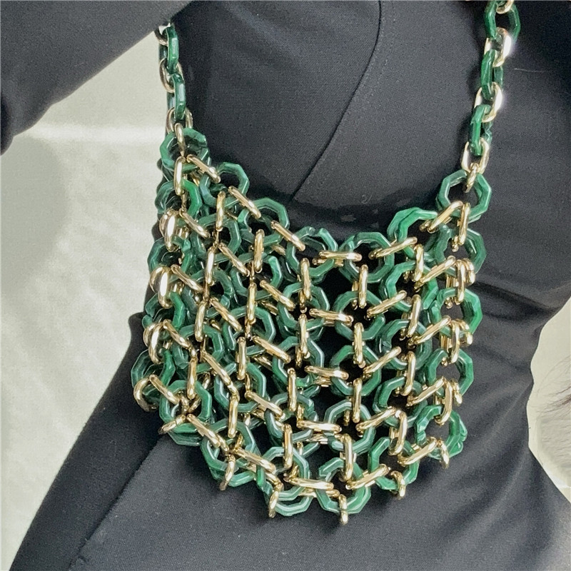 Women Bags Green - Yeşil Metalik Hauberk Omuz Çantası Dokuma