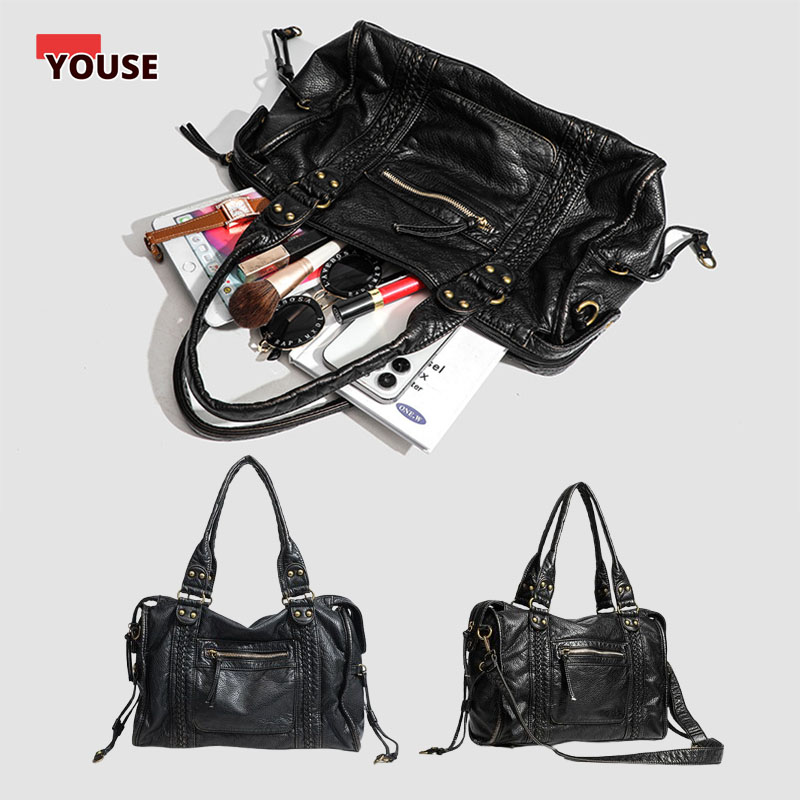 Women Bags Gold - Kadın Moda Vintage Yıkanmış Yumuşak Deri