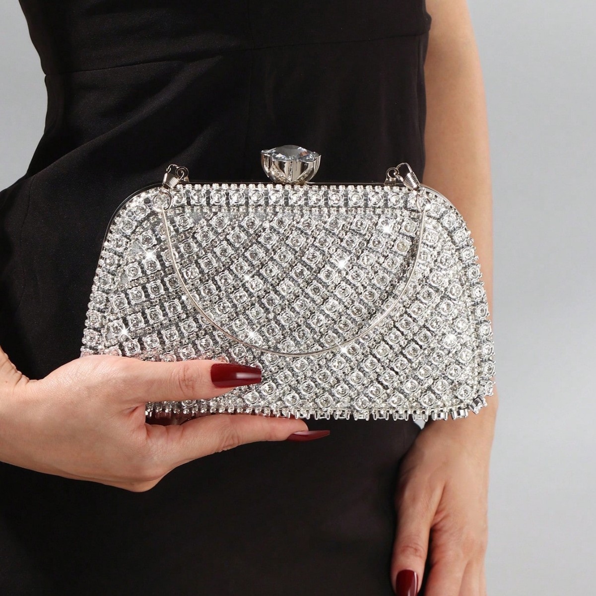 Evening Bag Beaded - Lüks Elmaslar Glitter Akşam Çantaları Gümüş
